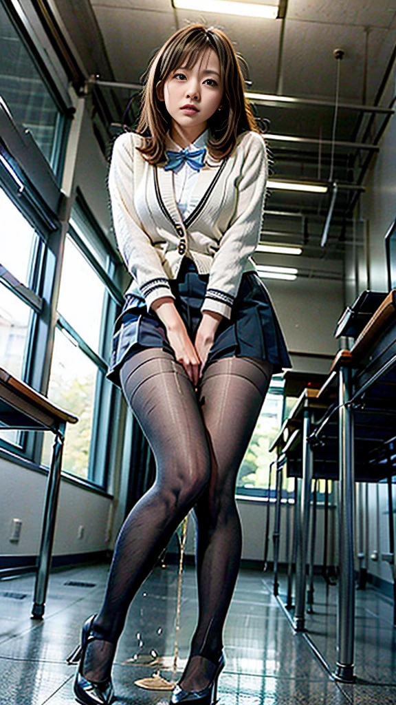 Female teacher pisses、Urinating in front of students during class、Pee leak、peeing herself、A lot of pee、From directly below、Gaze at the audience、Black Suit、mini skirt、Stiletto heels、pantyhose、Perfect figure、Very beautiful、Japanese elementary school teacher in their 40s、Gray hair、A female teacher is surrounded by students、A look of embarrassment and confusion、The female teacher is being stared at by the students.