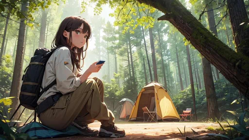 Camping lovers。Illustration of a beautiful girl, 8K Ultra HD, RAW Photos, Digital Painting, Super detailed, Golden Ratio