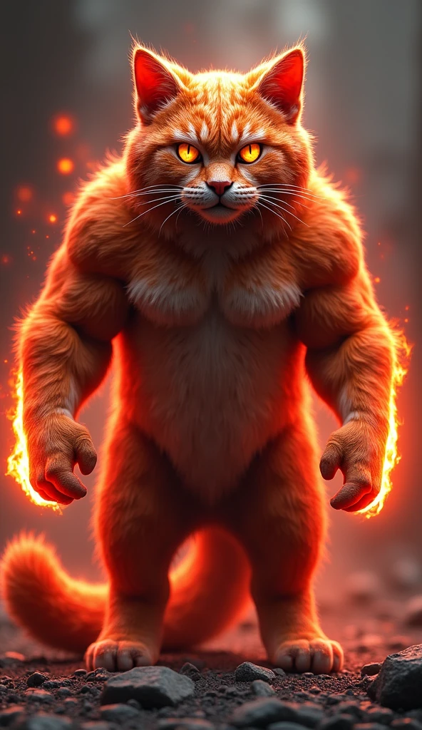 A burly red cat in the shape of Thor, add a red light effect on each side of his body