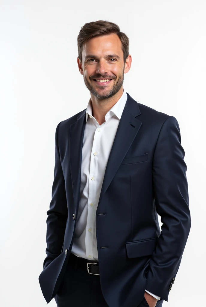2 1 man wearing blazer no beard posing for LinkedIn profile in white background