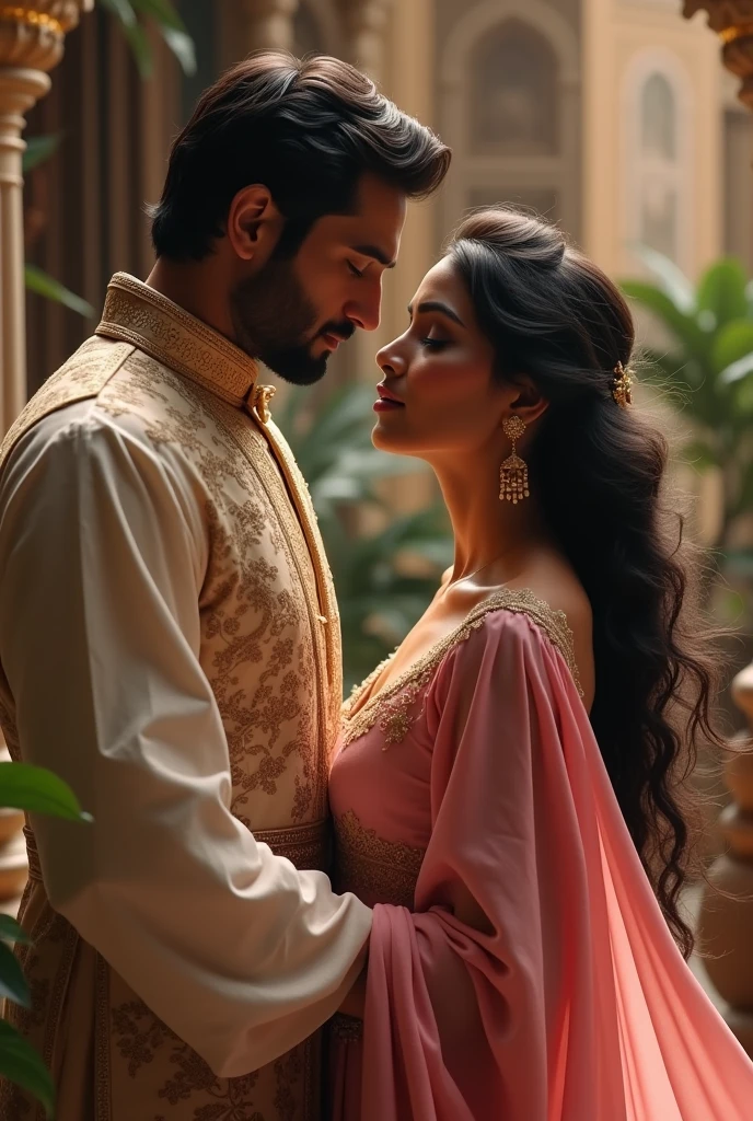 Prince Moulay Hassan of Morroco whose 2 kisses a beautiful indian girl called Saranya who wears a pink gown.
