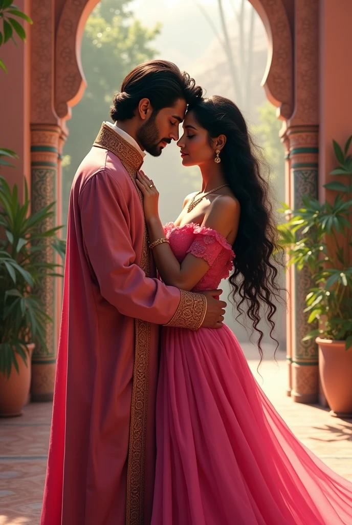 Prince Moulay Hassan of Morroco whose 1 kisses a beautiful indian girl called Saranya who wears a pink gown.