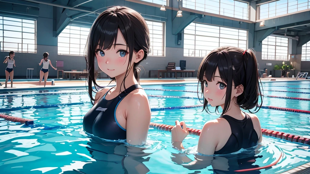 Sports camp。Swimming Club。Beautiful girls are working hard at club activities, 8K Ultra HD, RAW Photos, Digital Painting, Super detailed, Golden Ratio