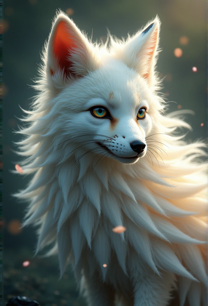 a nine-tailed fox, detailed portrait, detailed fur, detailed facial features, intricate details, fantasy creature, hyper realistic, 8k, detailed environment, cinematic lighting, dramatic shadows, vibrant colors, highly detailed, photorealistic, masterpiece