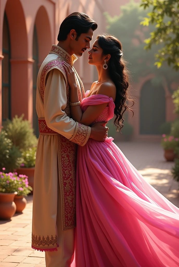 Prince Moulay Hassan of Morroco whose 1 kisses a beautiful indian girl called Saranya who wears a pink gown.