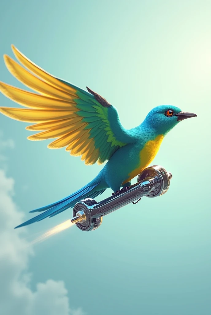 Une péruche callopsyte elegante sur un hoverboard qui avance a fond