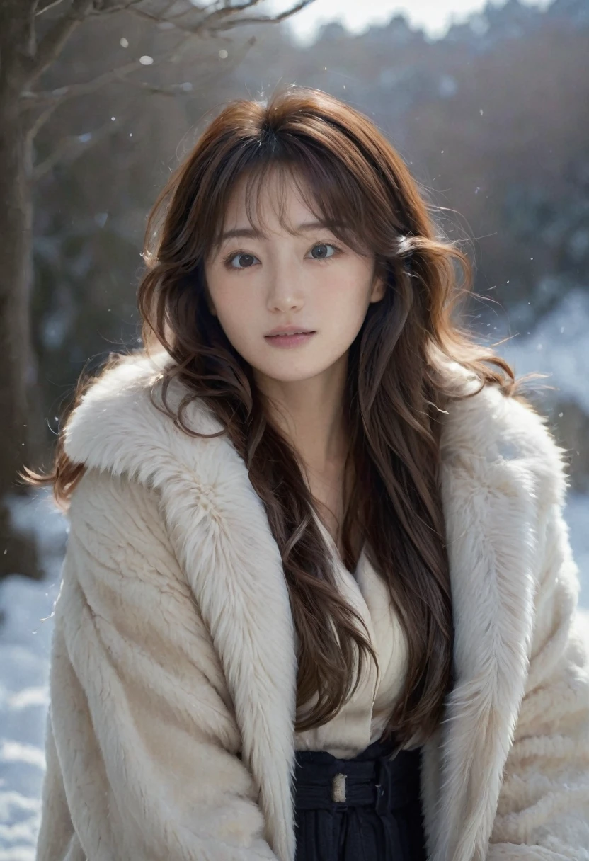 (mesa、of the highest quality、8k、Award-winning works、ultra high resolution)、a beautiful japanese woman、(thick and large fur coat:1.3)、(A high-qualHey coat filled wHeh fluffy fur:1.2)、Brown hair、(long wavy hair:1.1)、Great cinema lighting.、(The most romantic and moody atmosphere.:1.1)、winter、snow scene、He&#39;It&#39;s snowing、(Walking in the snow in Northern Europe:1.1)、look at me、(very big breasts:1.1)、blurred background、precise anatomy、Cabello ultra HD、ultra high resolution for perfect, beautiful teeth、Ultra High Definition Facial Beauty、Cabello ultra HD、ultra high resolutionの輝く瞳、bright, ultra high resolution beautiful skin、ultra high resolutionの艶やかな唇、(Closeup of face:1.1)、(Elegant round glasses:1.1)

