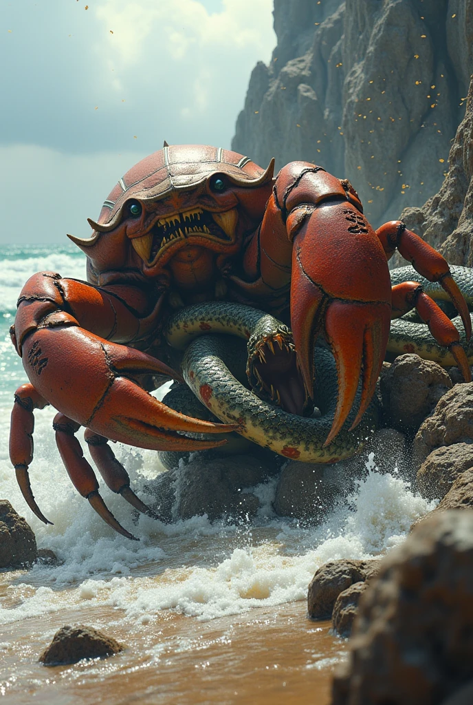 Big crab vs snake 