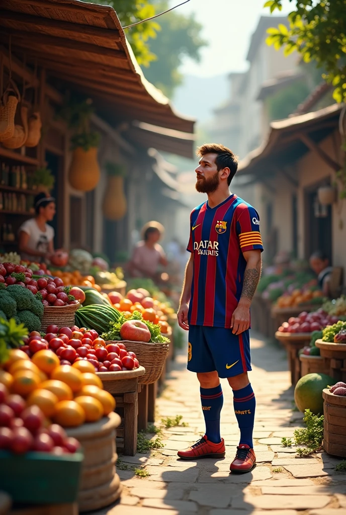 Messi in vegitable shop village