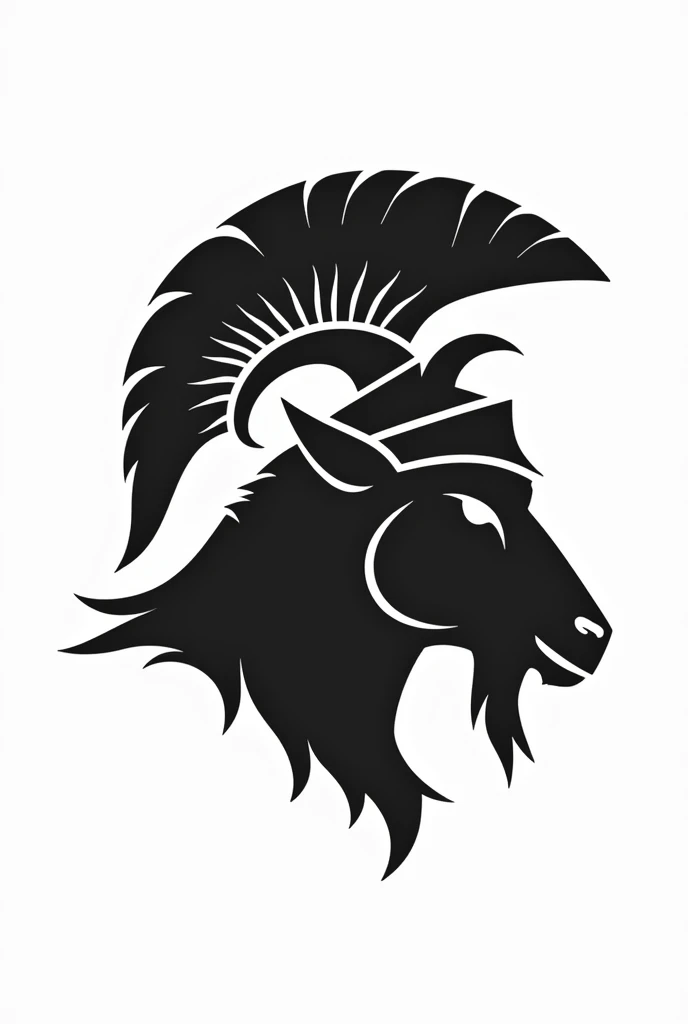 Create a icon, white background, black subject, a goat head wearing spartan helmet, side view
