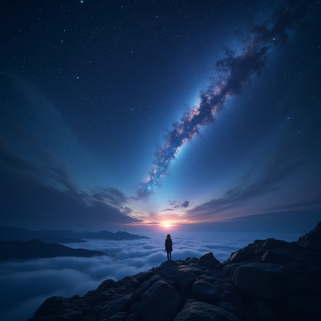 Starry Night, Twinkling Stardust, Dramatic lighting, Deep blue and purple tones, (Highest quality,4K,8k,High resolution,masterpiece:1.2),Very detailed,(Realistic,photoRealistic,photo-Realistic:1.37),Structure of the film, Dramatic chiaroscuro lighting, Gloomy atmosphere, Intricate star pattern, Heavenly Beauty, Mysterious atmosphere,Deep,360° View,