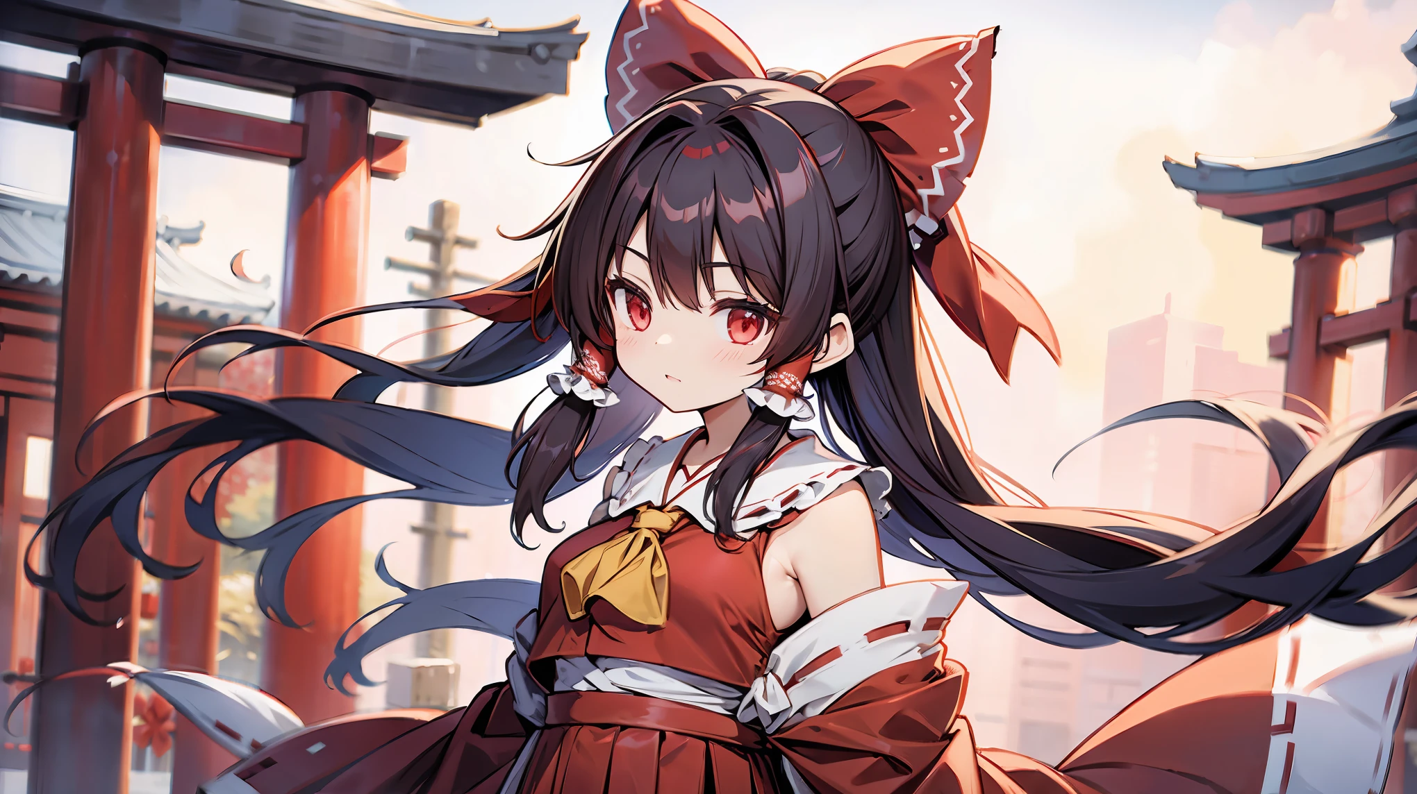 Reimu Hakurei、East、Red shrine maiden outfit、Long Hair