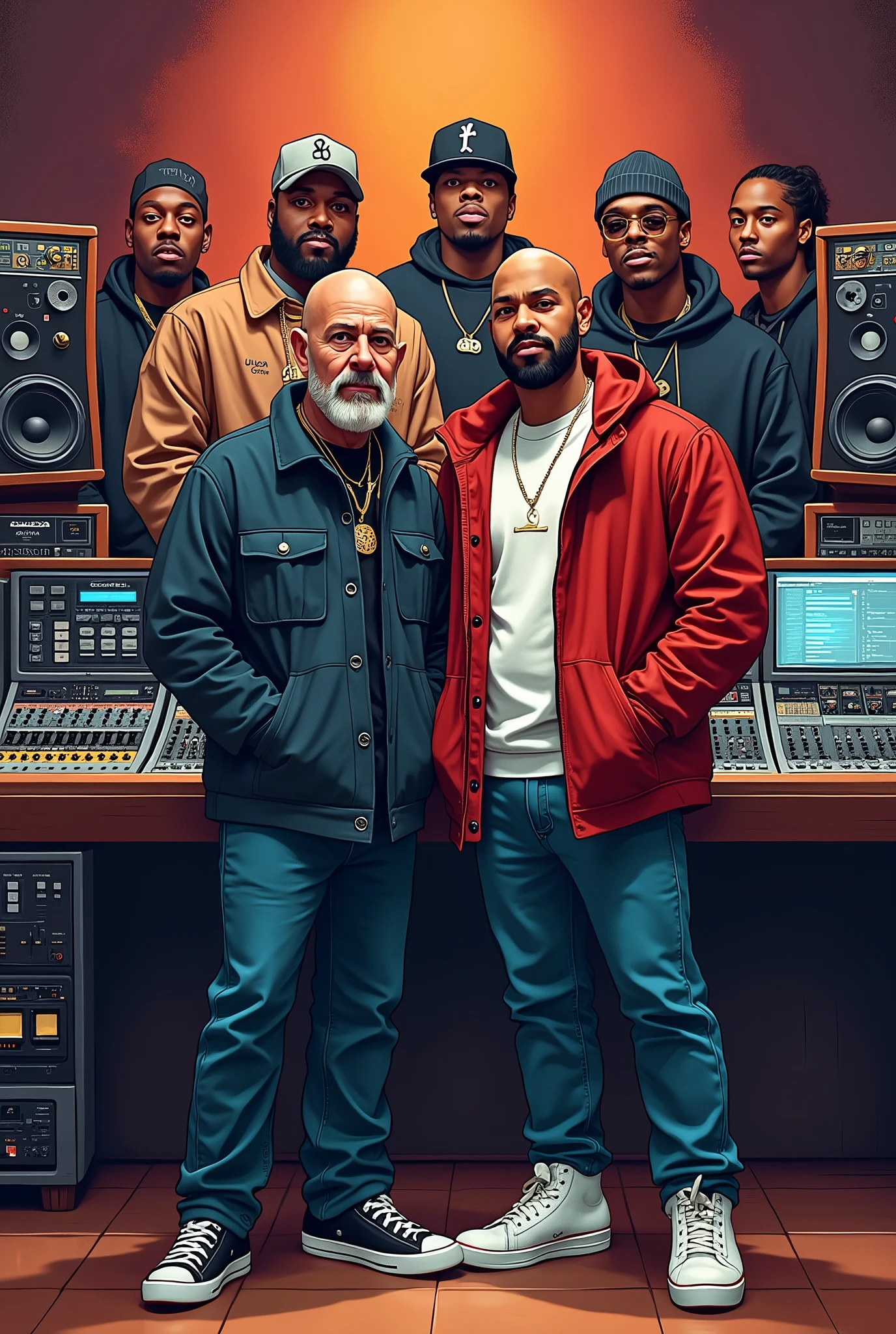 Main Vito mc white rapper 1,70 85kg Bald Man With Beard And Mustache Next To Dr Drew Eminem Sfdk Nach Scratch 2 Pac Notorious Big Snoop Dog Nate Dog Fast And Furious In Recording Studio Cartoon