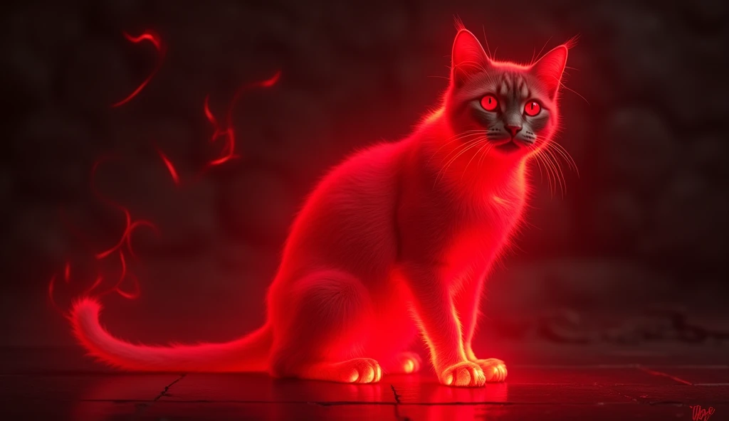 red cat, add a red light effect on each side of its body