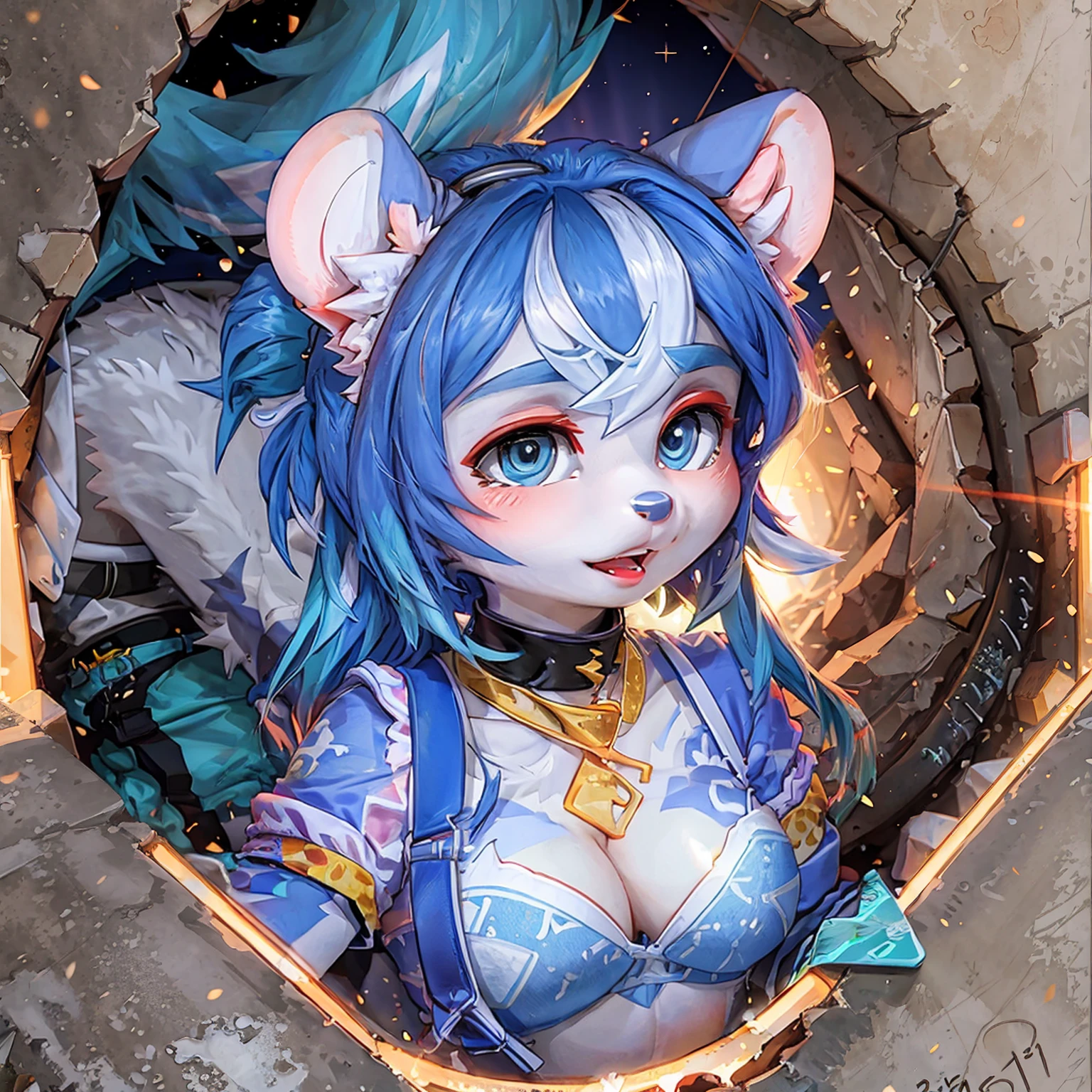 A beautiful and detailed (sweet picture) wa ((krystal)), Star Fox krystal, sslim, lovable, green eyes, medium breasts, (((Long blue hair 1.3))), Decollete, anthro, furry, Uploaded E621, detailed fluffy fur, (wa Fluff-Kevlar, Bayard Wu, Pino Daeni), detailed face, (fluffy), 1 girl, alone, sweet girl, (((hole body))),