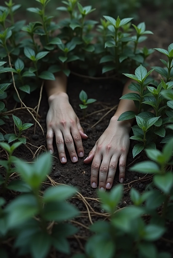 Imagine two girl age 12 year 9 year dead. And only their one hand showing in the image. And they are laying in the old person backyard. Make this image realistic not cartoonist