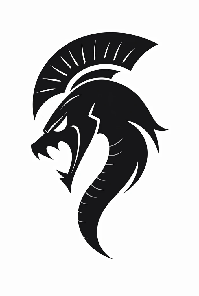 Create a icon, white background, black subject, a king cobra head wearing spartan helmet, side view