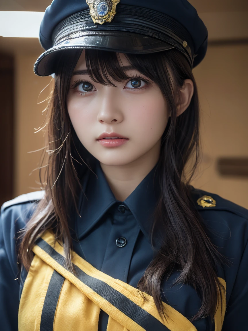 Highest quality,Tabletop,High resolution,Beautiful Eyes,Detailed Background,[Backlight],(Facial lighting),[close:0.8],(8k、RAW Photos、Highest quality、masterpiece:1.2)、(Realistic、Police Officer、Cosplay