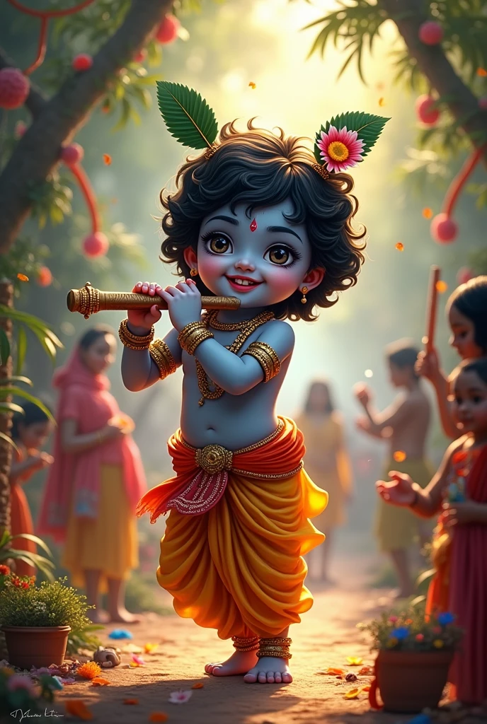 Lord krishna with happy janmashtami lttle