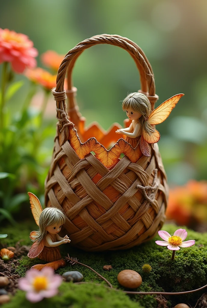 simple bag made of brown leaves, created in the hands of gardening fairies
