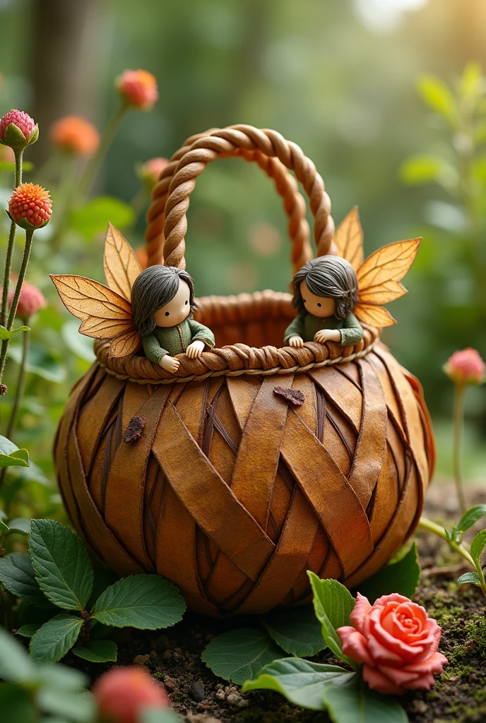 simple bag made of brown leaves, created in the hands of gardening fairies