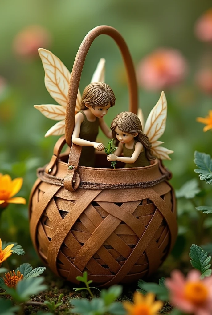 simple bag made of brown leaves, created in the hands of gardening fairies