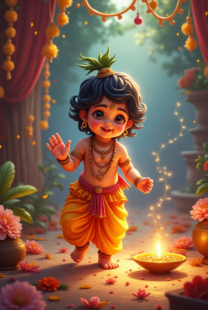 Lord krishna with happy janmashtami baby wishing by "Patwari Electrics"