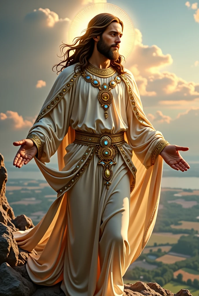 Jesus came dressed in jewels and was very beautiful The view from the sky should be 8k