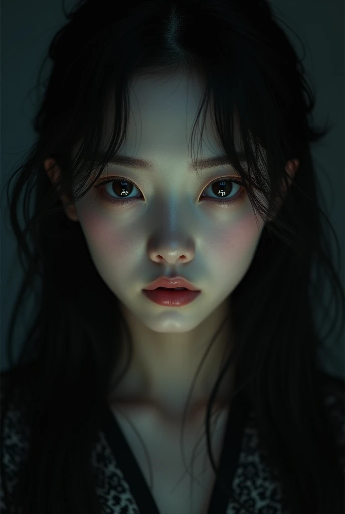 Asian girl with eyes scary as a eagle 
