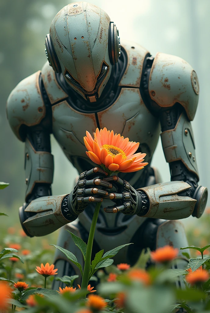 Big robot hugging beautiful flower
Turn straight