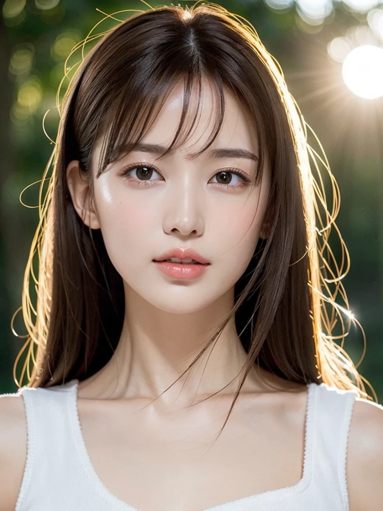 1 Female, Beautiful street hair with no split ends、West Shot、Beautiful, Backlight 、Autumn sunset, Backlight, Autumn color knit sleeveless top 、Slim figure, Big Breasts, beautiful, Show off your sexy neck and collarbone by putting your hair up. 、Shiny, Sexual skin 、Medium chest, Light brown hair, Blunt bangs, Hair behind the ear, Hair that falls over the shoulders, Long Hair, Slim figure, Ultra delicate lips, Beautiful eyes, Light blush, eyes are light brown, Perfect glowing skin, Perfect Skin, Very thin fingers, The optimal ratio is four fingers to one thumb, (Realistic:1.3), First Person View, Super Detail, high quality, 最high quality, High resolution