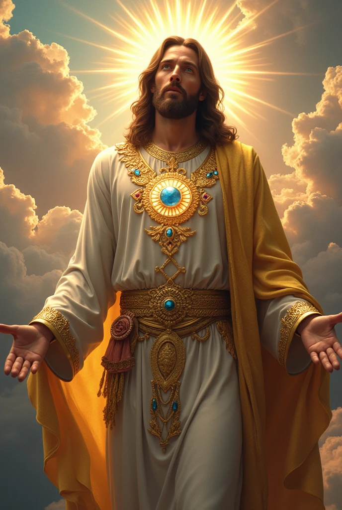 Jesus came dressed in jewels and was very beautiful The view from the sky should be  8k