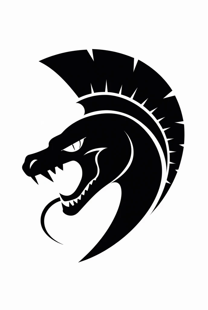 Create a icon, white background, black subject, a king cobra head wearing spartan helmet, side view