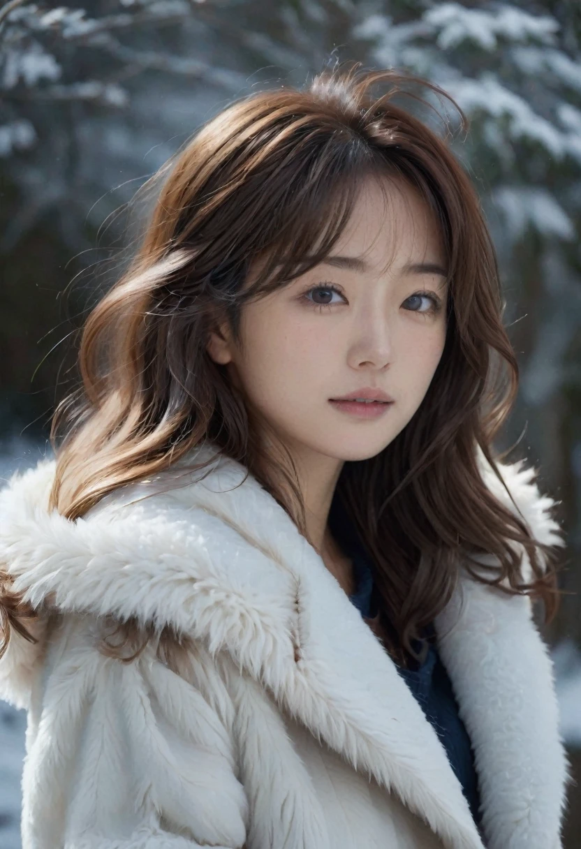 (mesa、of the highest quality、8k、Award-winning works、ultra high resolution)、a beautiful japanese woman、(thick and large fur coat:1.3)、(A high-qualHey coat filled wHeh fluffy fur:1.2)、Brown hair、(long wavy hair:1.1)、Great cinema lighting.、(The most romantic and moody atmosphere.:1.1)、winter、snow scene、He&#39;It&#39;s snowing、(Walking in the snow in Northern Europe:1.1)、look at me、(very big breasts:1.1)、blurred background、precise anatomy、Cabello ultra HD、ultra high resolution for perfect, beautiful teeth、Ultra High Definition Facial Beauty、Cabello ultra HD、ultra high resolutionの輝く瞳、bright, ultra high resolution beautiful skin、ultra high resolutionの艶やかな唇、(Closeup of face:1.1)、(Elegant round glasses:1.1)

