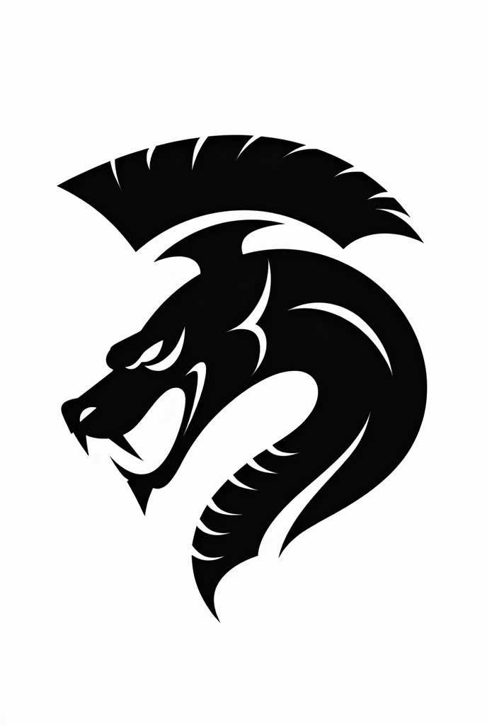 Create a icon, white background, black subject, a king cobra head wearing spartan helmet, side view