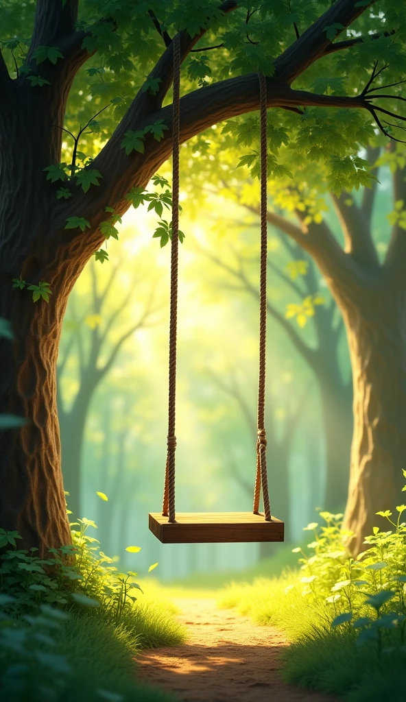 by tying a swing to its branch