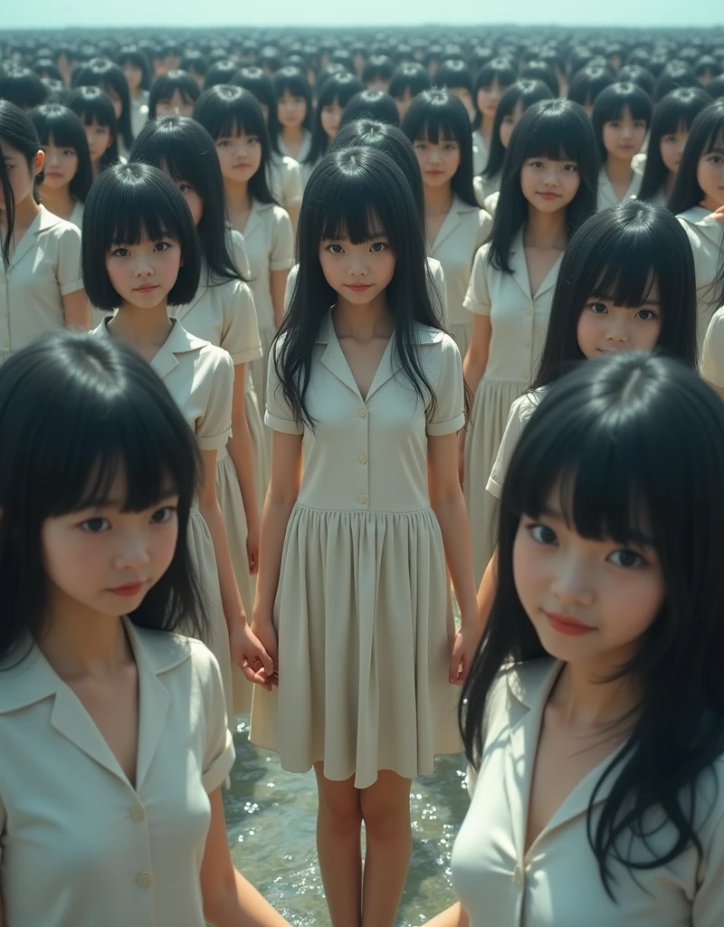 (((((Japanese Clone-girls=Myself))))), (((Super Best masterpiece Clone-girls Raw Photography Art))), (((16K, Highest quality, Ultra-high resolution, RAW Photos))), (((It's so unrealistic., With unparalleled depiction, With an unfathomable sight, An unprecedented and shocking worldview, Clone-girls: In a world of mass reproduction, Ultra-realistic))), (((Giantess Elements, GTS))), (((Japanese Girls, Sasaki Nozomi, 28yo, Small face, Thick black hair, Medium to long hair, Dark Eyes, Mature face, Cute Smile, Smiling face, A gentle gaze, (((Very happy laughter)))))), (((Very beautiful detailed girls, Accurate body structure, Accurate body movements, Very detailed body, (((Super big breasts, Large bulge of ample breasts)))))), (((Orange swimsuit, Cleavage Emphasis, Emphasise the fullness of your breasts))), ((((((((Very detailed, Myself cloning, Depiction of splitting oneself, 1Myself girl→1,000,000,000,000,000,000,000,000,000,000Myself cloning girls)))))))), (((((((Myself clone-girlsから, Myself keeps multiplying, (Very detailed and intricate, To the exact, Flawless, (((In the same female body,With the same face, With the same hairstyle, In the same clothes, At the same height, 同じSuper big breastsである))), In a detailed depiction), 1,000,000,000,000,000,000,000,000,000,000 people))))))), (((((Myself girls only))))), (((((1,000,000,000,000,000,000,000,000,000,000Myself girls))))), (((((Very detailed depiction, Multiple or more Myselves, Physical contact, Pleasant conversation, Holding hands, Hug, walk, Turn around, Shift your gaze))))), (とてもIn a detailed depiction, It's all a crowd of myself, View from the water, Water play photography, Having fun at the water's edge, Soaking wet), (((((非常にIn a detailed depiction, GTS, Giantess Elements, Full body description, Looking up at a woman approaching from below, Draw yourself big, View from the feet))))))