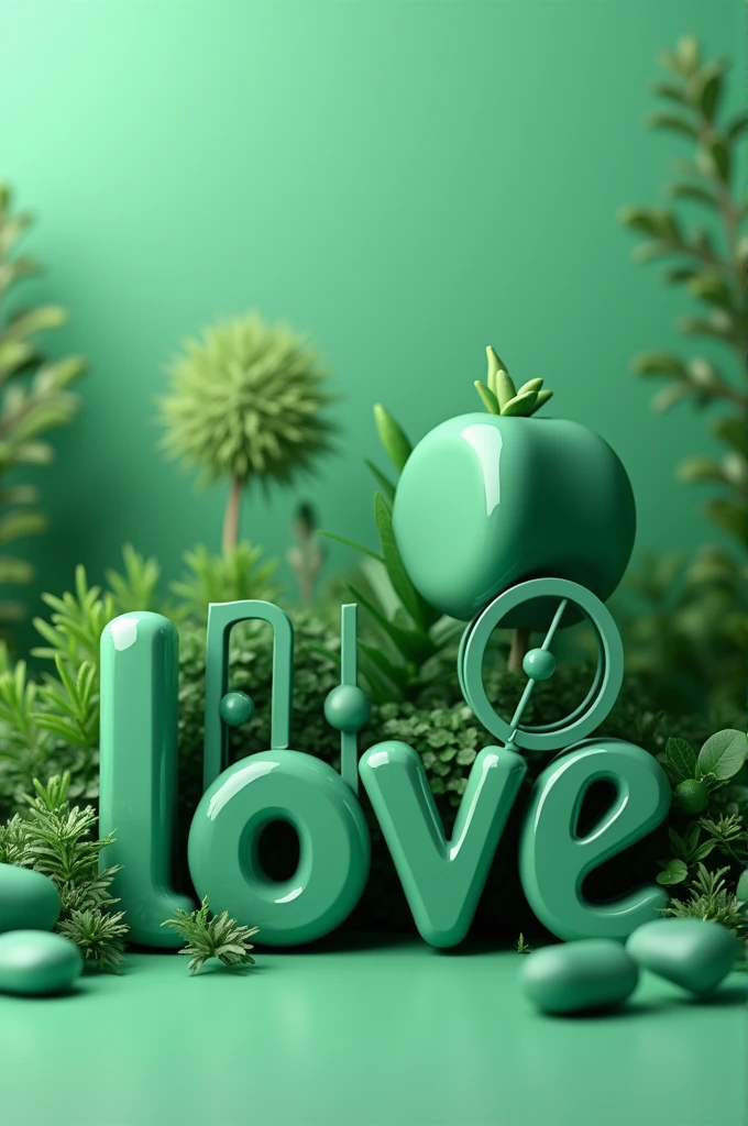 A love 3d logo, in different shades of green, in the name “Enimofe”