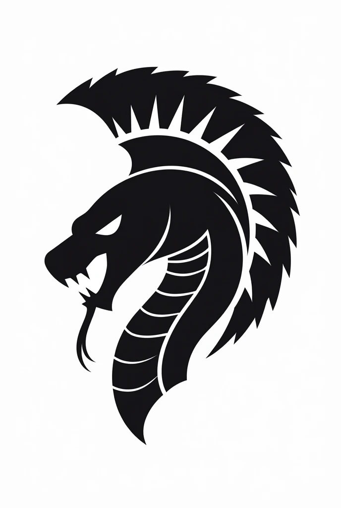 Create a icon, white background, black subject, a king cobra head wearing spartan helmet, side view