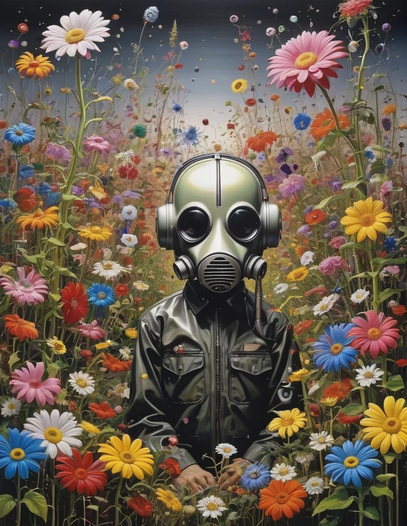 grbtw art style, surreal, Anxious, Realistic, High resolution, beautiful, Highest quality, masterpiece, Very detailed 、Planting flowers、Works by Takashi Murakami