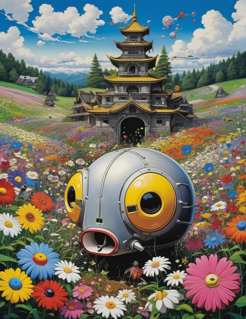 grbtw art style, surreal, Anxious, Realistic, High resolution, beautiful, Highest quality, masterpiece, Very detailed 、Planting flowers、Works by Takashi Murakami