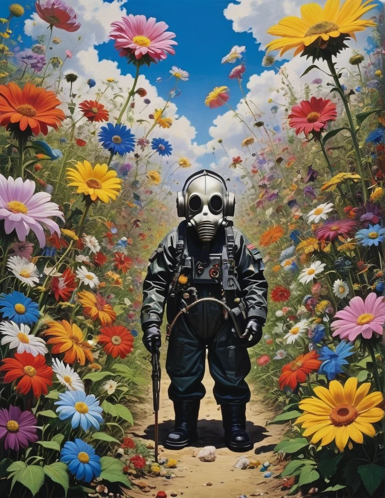 grbtw art style, surreal, Anxious, Realistic, High resolution, beautiful, Highest quality, masterpiece, Very detailed 、Planting flowers、Works by Takashi Murakami