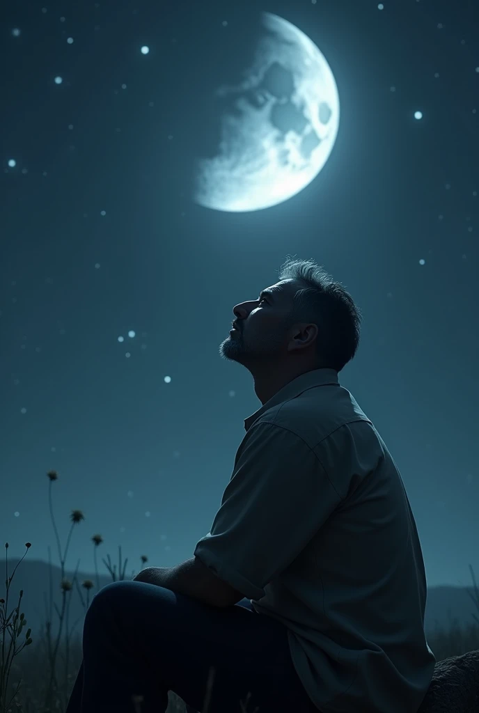 A man sit in the moon light and think about his future