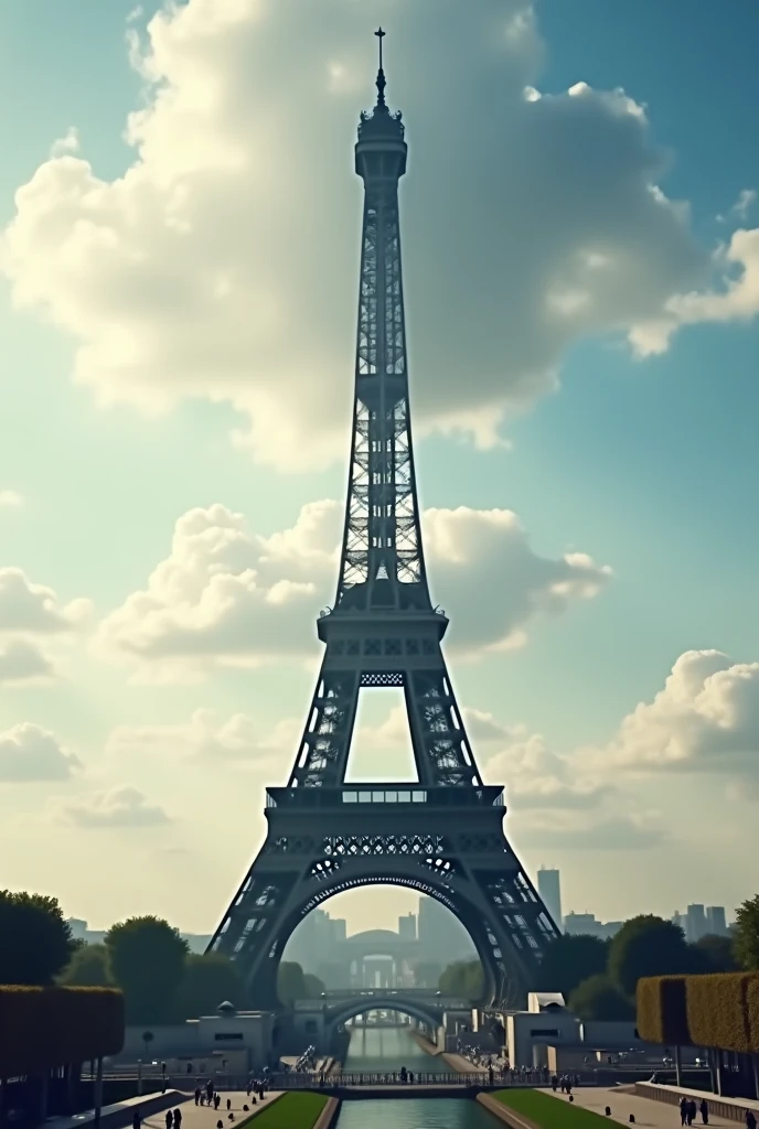Paris video with the Eiffel tower clouds and an atom just above