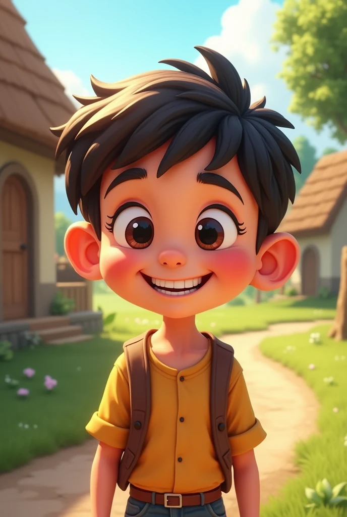 Creat best profile photo for YouTube channel , point of view is village side , one boy only , use cartoon type boy