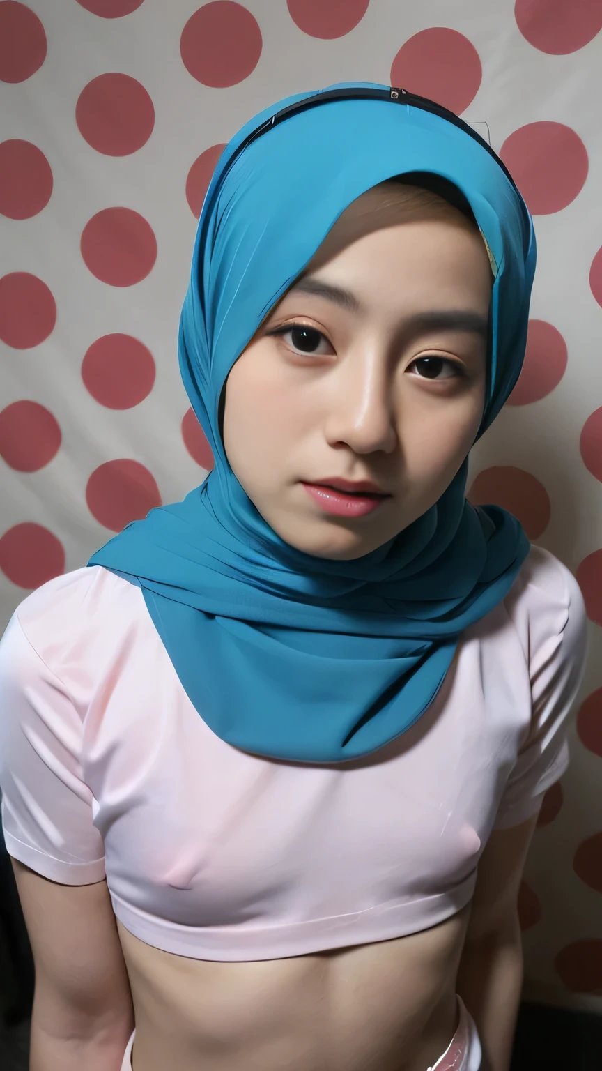 ((flat chest:1.3)), see-through T-shirt, Bodybuilder Naked, (((HIJAB MALAY GIRL))), masutepiece, High quality, UHD 32K, Realistic face, Realistic skin feeling , A Japanese Lady, , , Very cute and baby-like face, (((FLAT CHEST))), (MATRIX WORLD), ((look In front  at the camera and SADNESS)), ((())), (((CUTE GIRL))), ((BLUE LIPS)), ((Wearing RED PASTEL satin bra and panties polkadot pattern)) little Bodybuilder, (((small face & head)))