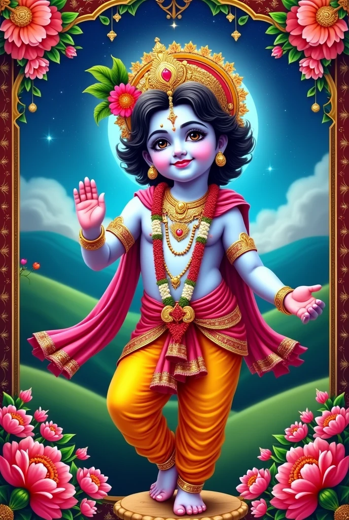 Greeting poster of krishna janmashtami for my clothing fabric company krishna textiles 