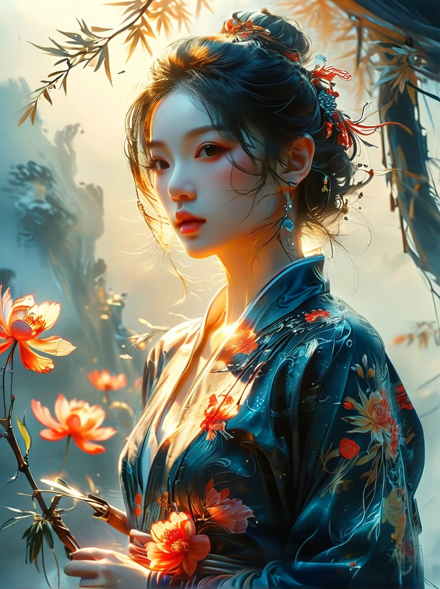 Beautiful Chinese girl，sketch，Minimalism，pencil drawing，Clear lines，(Double Exposure:1.4)，Exquisite decoration，Kuindzhi，(Upper thigh shot:1.3)，Full body shot，Low angle shot，(Tattoo:1.3)，Tyndall effect，Soft Focus，4K，hdr， [hdr：0.9]，Acid Graphics，Plant 1girl，Fantasy Artwork，[Detailed and attractive face：0.33]，[Coat Dress：0.15]，[K-pop：0.417]，masterpiece，(波尔卡Tattoo:1.4)，(Translucent luminous body:1.5)，Minimalism设计，Silhouette outline and beauty woman and glowing，Shadow World，错综复杂的艺术品masterpiece，(Suspenders:0.6)