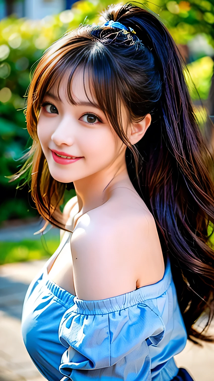 seed;2372725988,((Full Body Angle))、((Front hair:1.3))、((Highest quality, 8k, masterpiece: 1.3)), concentrated: 1.2, Cute 1,Nipples erect、 Perfect beauty: 1.4,Summer off-the-shoulder cropped T-shirt、Letter Print、Shorts: 1.2,Long sleeve、Randall Color、comics&Text Graphics、Black ruffle-trimmed drawstring zip blouse,1.1, Highly detailed face and skin textures, Fine grain, double eyelid, whitening skin, ,Highest quality,Ultra-high resolution,you,1 person,alone,_Shiny_skin,Iris,necklace,((brown_length_Wavy_hair)),(lips)),eyelash,Front hair,deal with,compensate,Shiny,pore,skin,Large Breasts、((Smile))、Walking in the park、Selfie、((close-up))