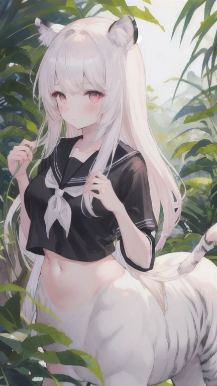 (best quality, masterpiece), 1 girl, centaur, It takes, White skin,belly button t-shirt, beautiful girl perfect wolf photo, perfect wolf photo